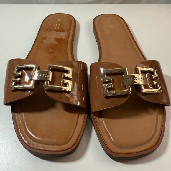 Aldo Glaeswen Women's Flat Sandals Brown‎ 8 - Picture 1 of 4